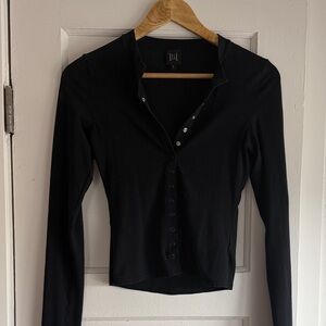 Black Snap-Front Long Sleeve Top